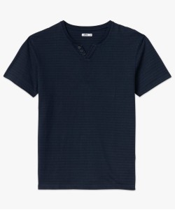 Tee-shirt manches courtes col fantaisie à rayures jacquard homme